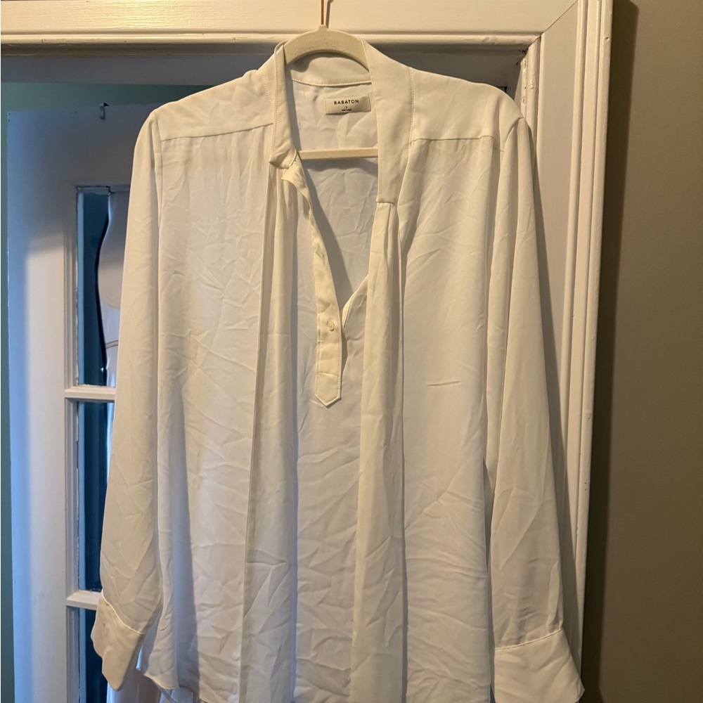 Aritzia White Long-Sleeve Popover Shirt